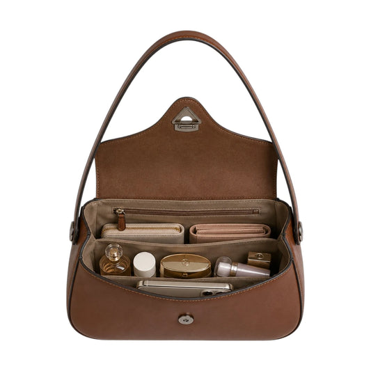 Vezora Brown Crest Structured Faux Leather Women’s Shoulder Bag
