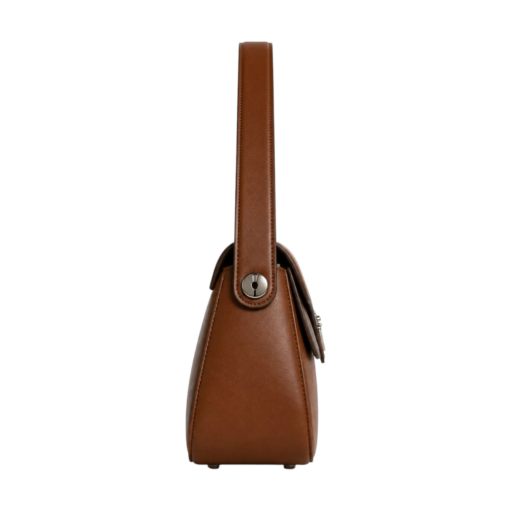 Vezora Brown Crest Structured Faux Leather Women’s Shoulder Bag