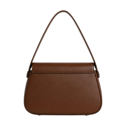 Vezora Brown Crest Structured Faux Leather Women’s Shoulder Bag