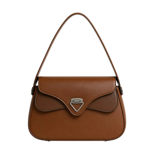 Vezora Brown Crest Structured Faux Leather Women’s Shoulder Bag