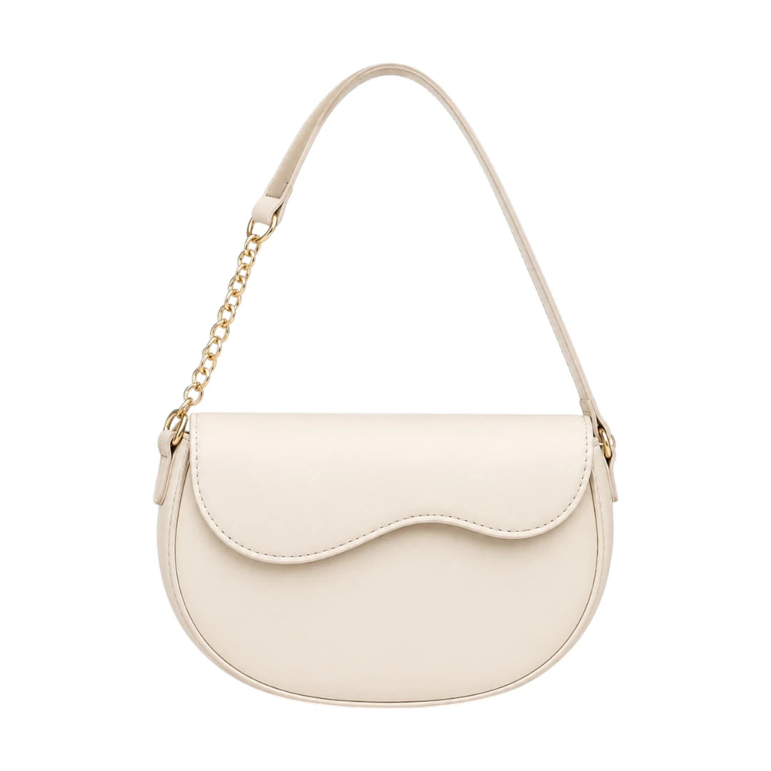 Vezora Ivory Gold Chain Faux Leather Women’s Shoulder Bag