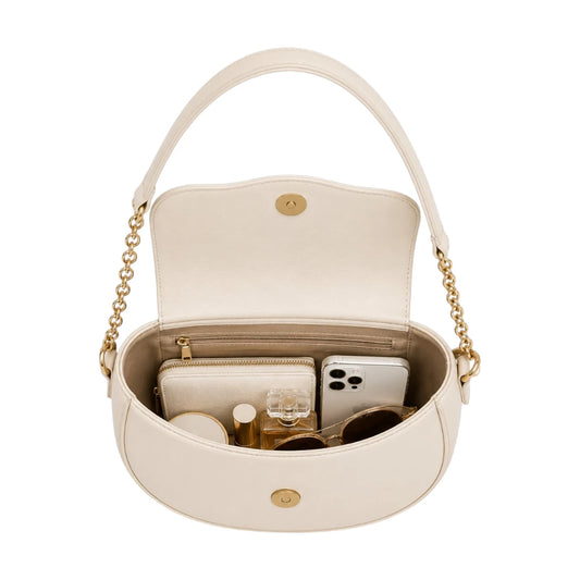 Vezora Ivory Gold Chain Faux Leather Women’s Shoulder Bag