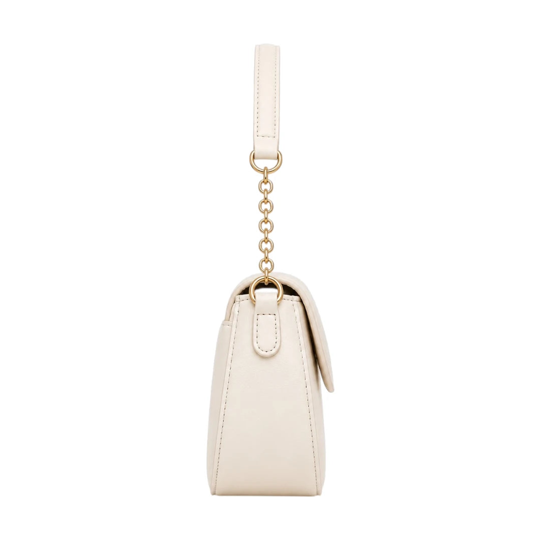 Vezora Ivory Gold Chain Faux Leather Women’s Shoulder Bag