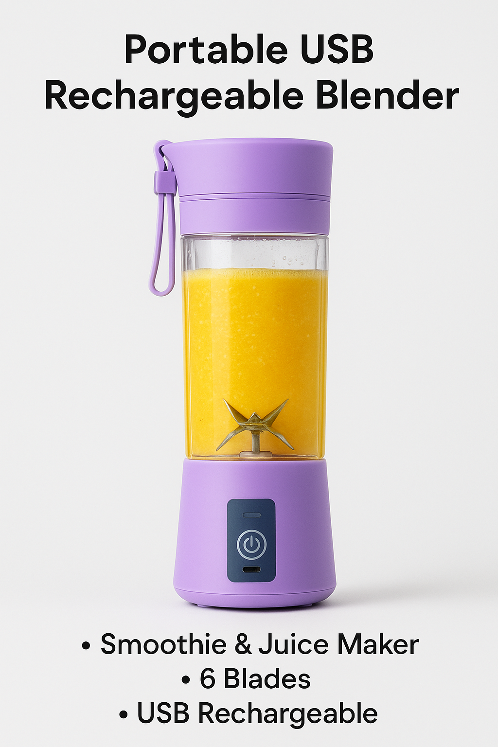 Portable USB Rechargeable Blender – Smoothie & Juice Maker (6 Blades)